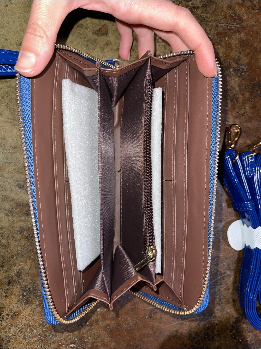 Blue Crocodile-Embossed Patent Tote Bag with Lock Accent - Picture 12 of 12